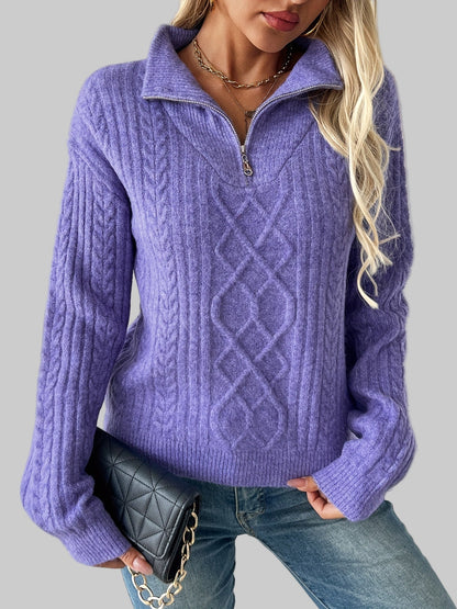 Elin - Ladies' zip-up cable knit jumper