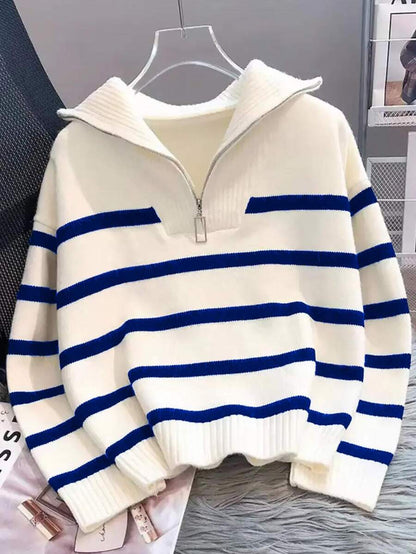 Astrid – Ladies' half-zip striped jumper