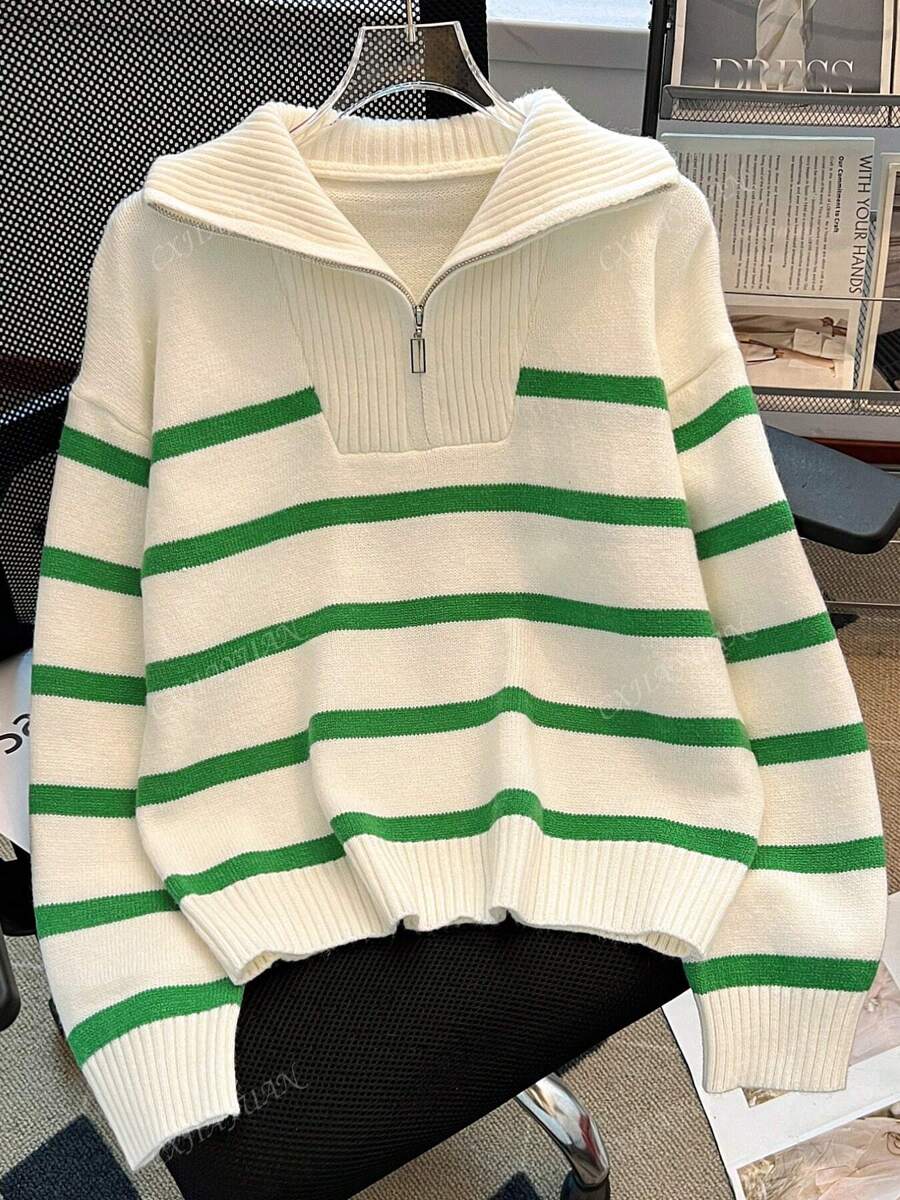 Astrid – Ladies' half-zip striped jumper