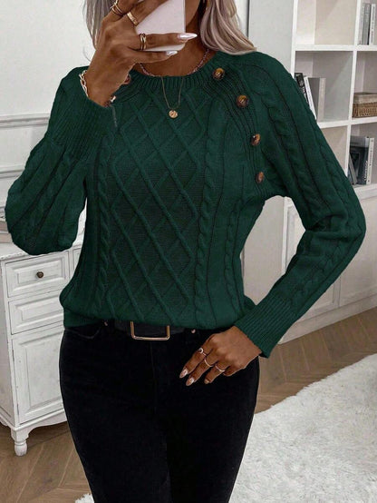 Clara – Button-Detail Cable-Knit Jumper