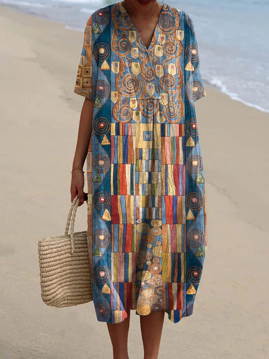 Freya | Abstract Geometric Pattern Art Print Midi Dress