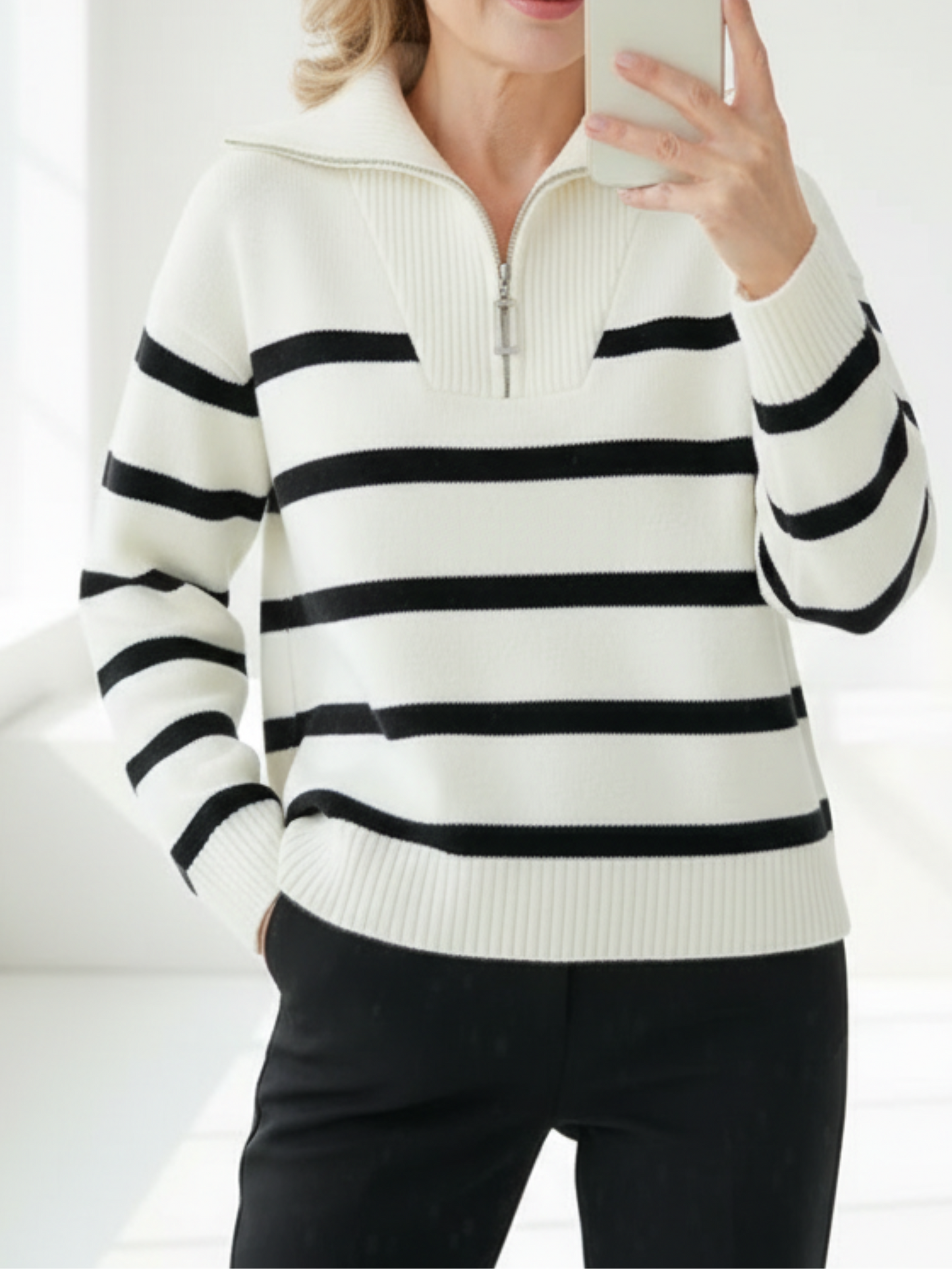 Astrid – Ladies' half-zip striped jumper