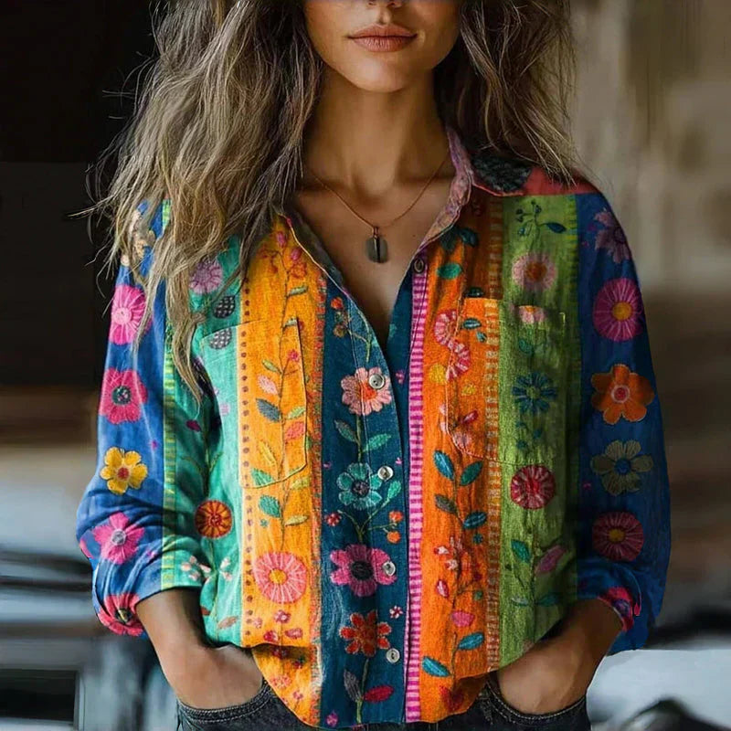 Nina | Retro Floral Print Blouse