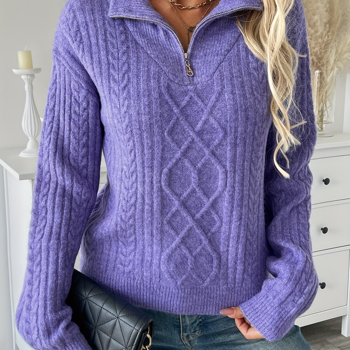 Elin - Ladies' zip-up cable knit jumper