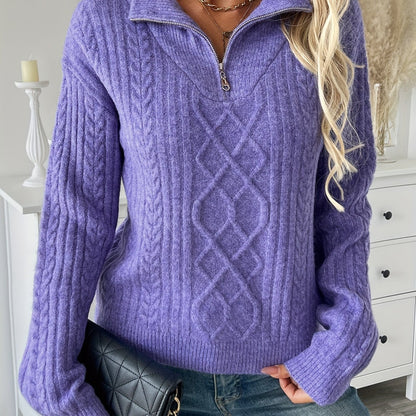 Elin - Ladies' zip-up cable knit jumper