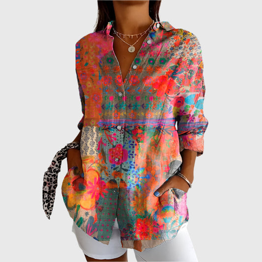 Joan - Ladies shirt with floral pattern and long sleeves