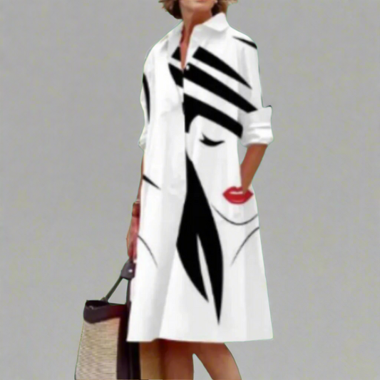 Gloria | Stylish Face Pattern Shirt Dress