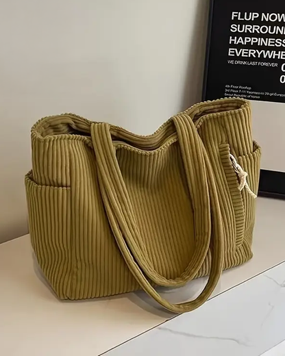 Skylar | Ribbed Tote Bag with Cord Detail