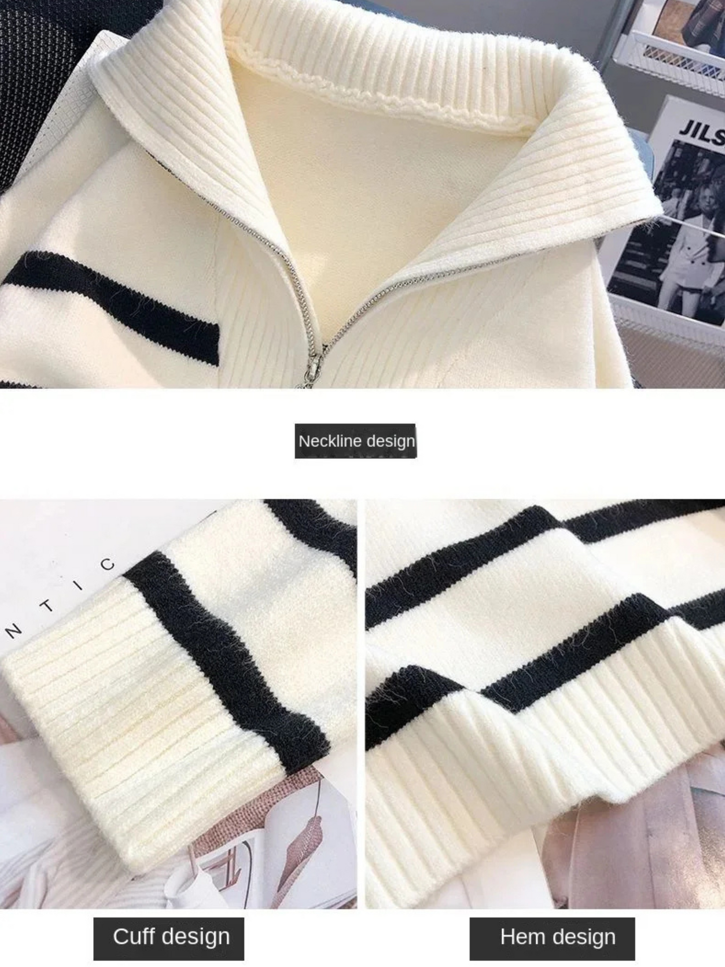 Astrid – Ladies' half-zip striped jumper