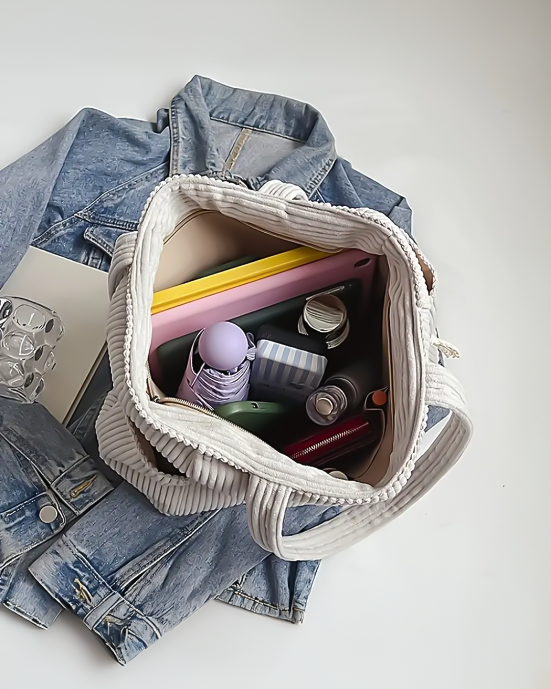 Skylar | Ribbed Tote Bag with Cord Detail