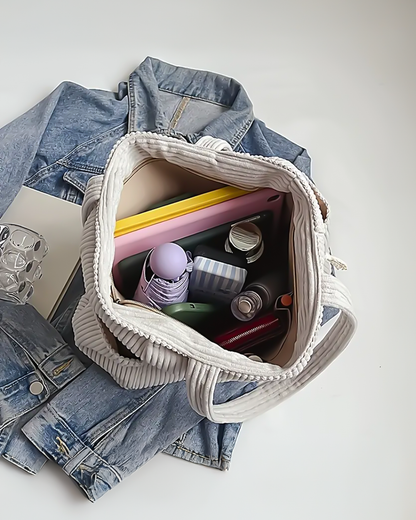 Skylar | Ribbed Tote Bag with Cord Detail