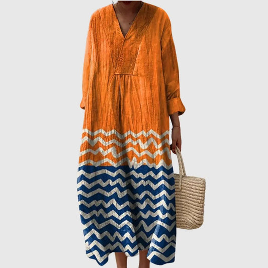Leila | Sunset Wave Long Sleeve Midi Dress