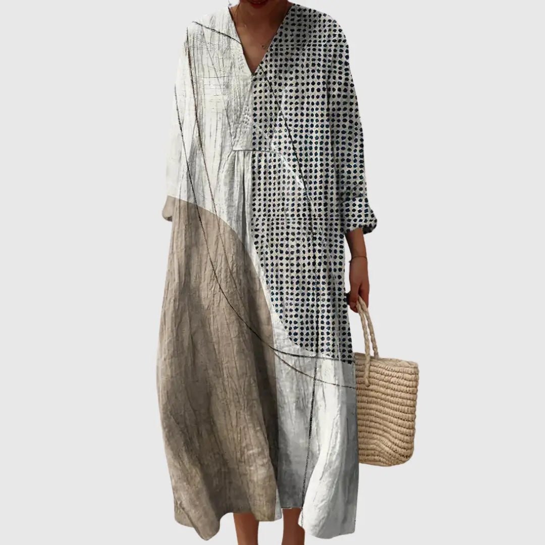 Greta | Neutral Abstract Art Maxi Dress