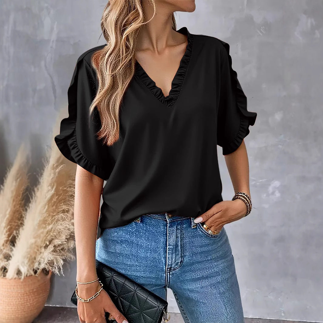 Scarlette – Ruffle Trim V-Neck Blouse