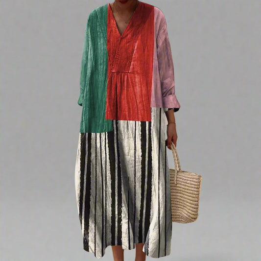 Harriet | Colourblock Striped Cotton Maxi Dress
