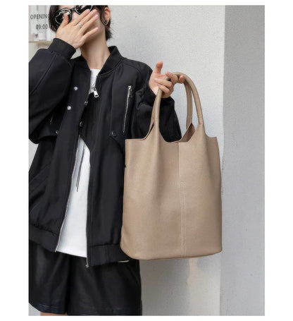 Light blue bucket bag with a luxurious leather look