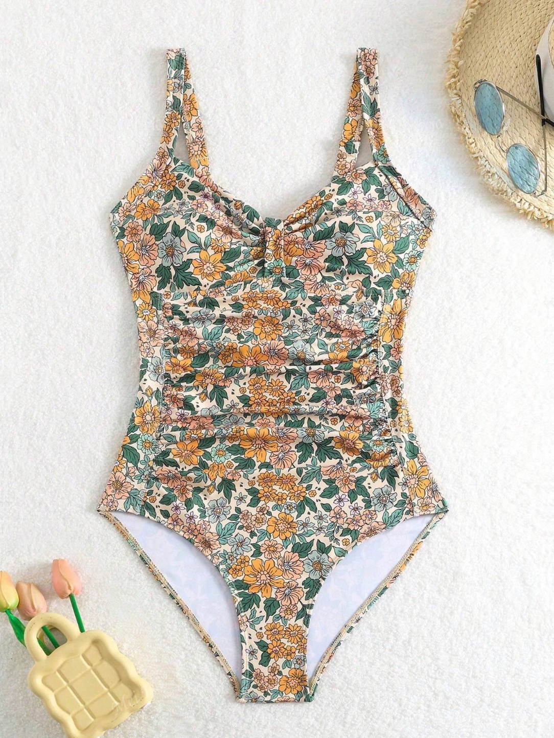 Evelyn - Floral Print Halter Neck Swimsuit