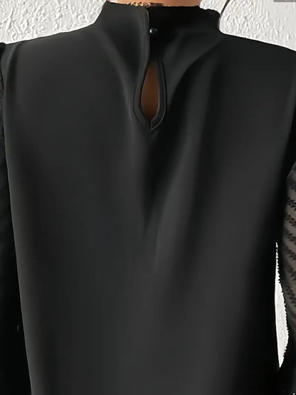 Sienna | Chic Pleated Top with Sheer Mesh Sleeves for Women