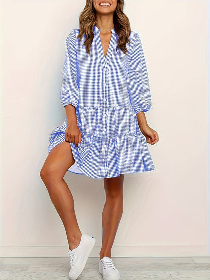Rose – Gingham Button-Up Tiered Dress