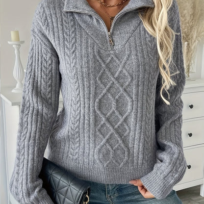 Elin - Ladies' zip-up cable knit jumper