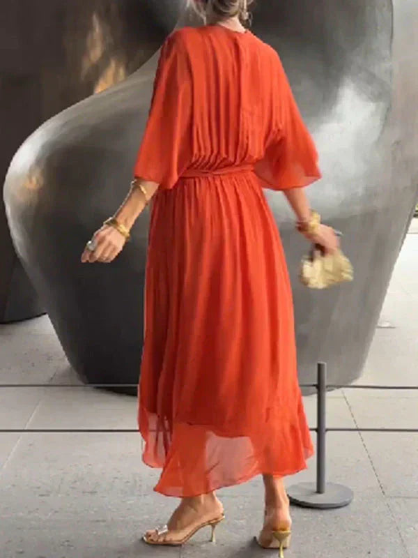 Gretchen - Tie Waist V-Neck Dress